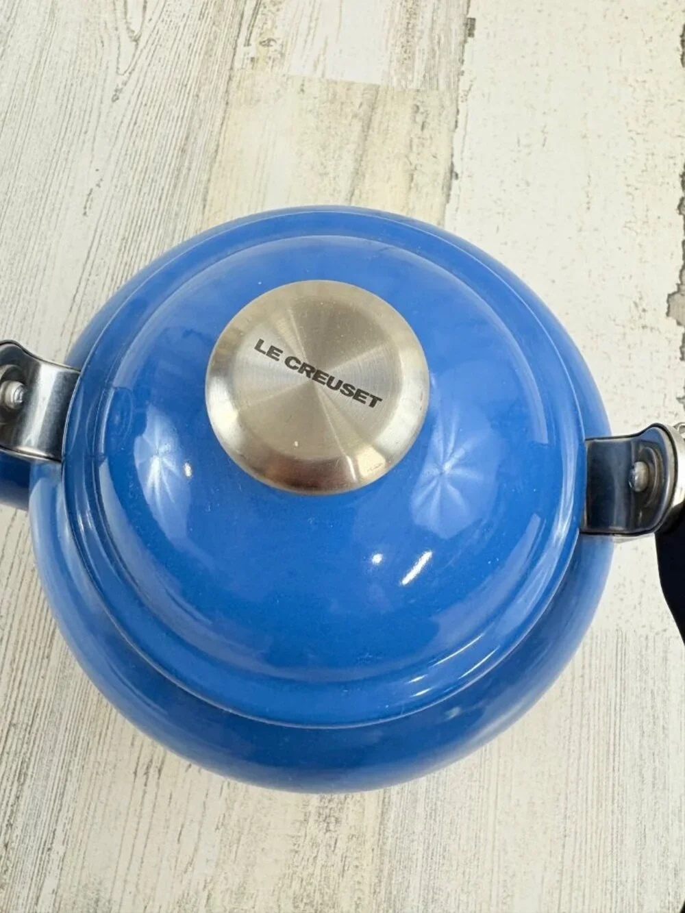 Le Creuset Enamel on Steel 1.25 Quart Demi Tea Kettle Marseille Blue FLAWS
